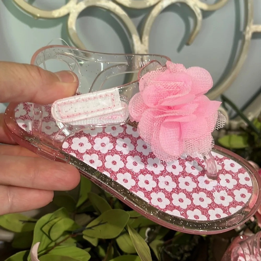 Sandals jelly shoes pink mesh flower infant girl 9